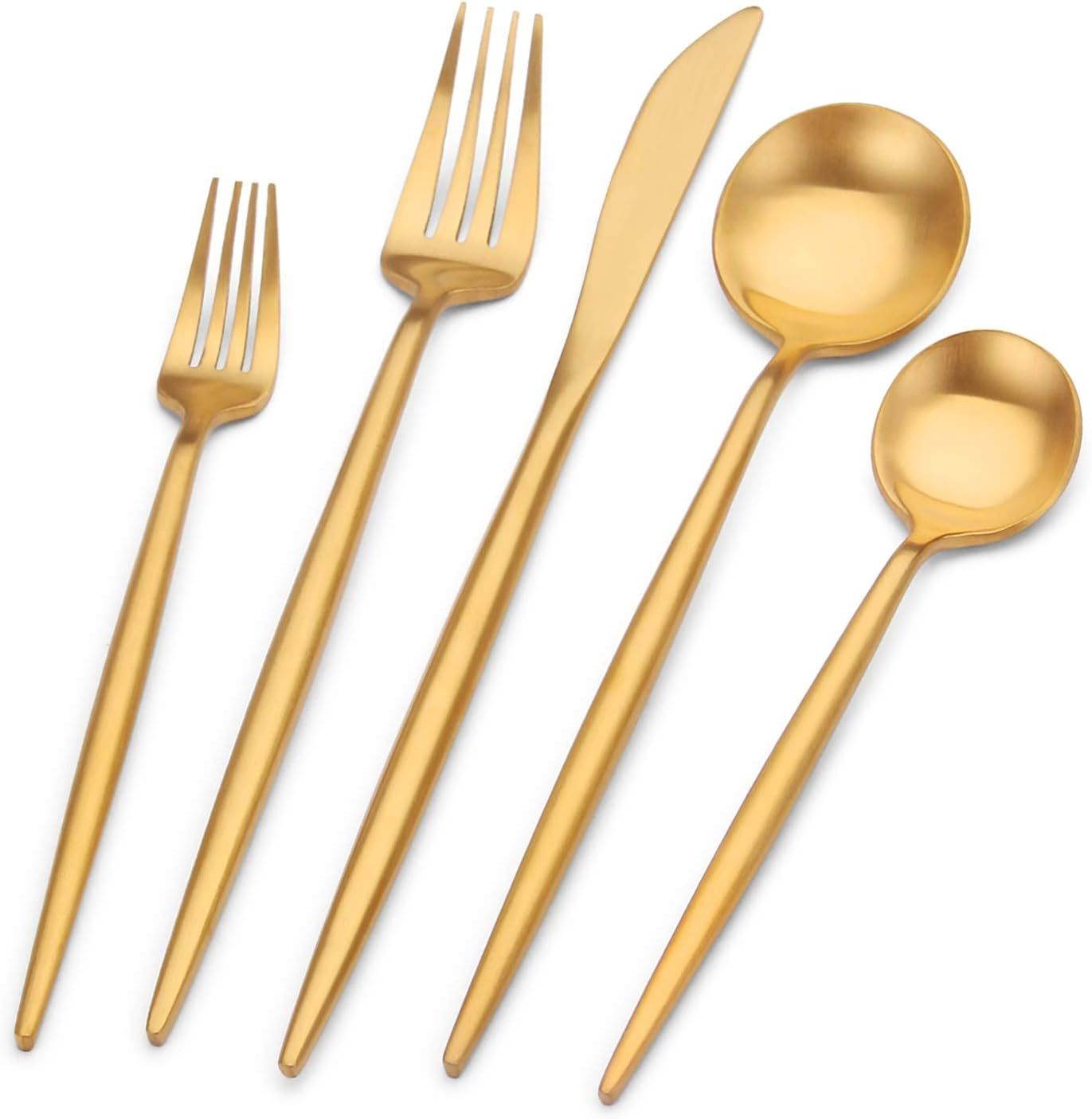 Bettlife Matte Gold Silverware Set Stainless Steel Satin Finish Flatware Cutlery Set Service for ... | Amazon (US)