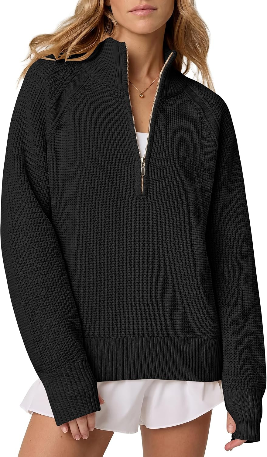 ANRABESS Womens Quarter Zip Pullover Sweaters Fall Waffle Knit Top 2026 | Amazon (US)