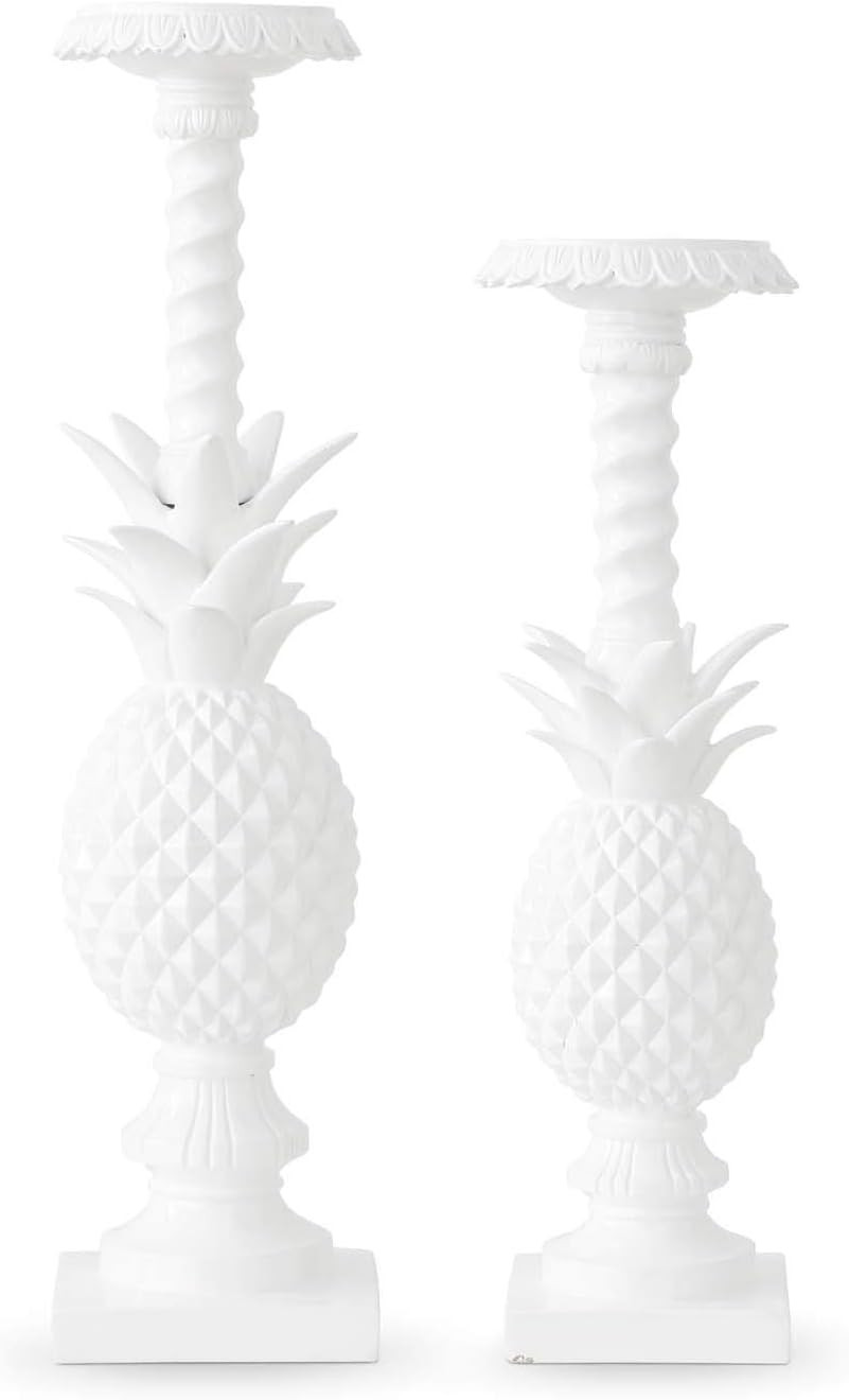 K&K Interiors 15141B Set Of 2 White Resin Pineapple Candlesticks, Candleholders (Grad Sizes), Pol... | Amazon (US)
