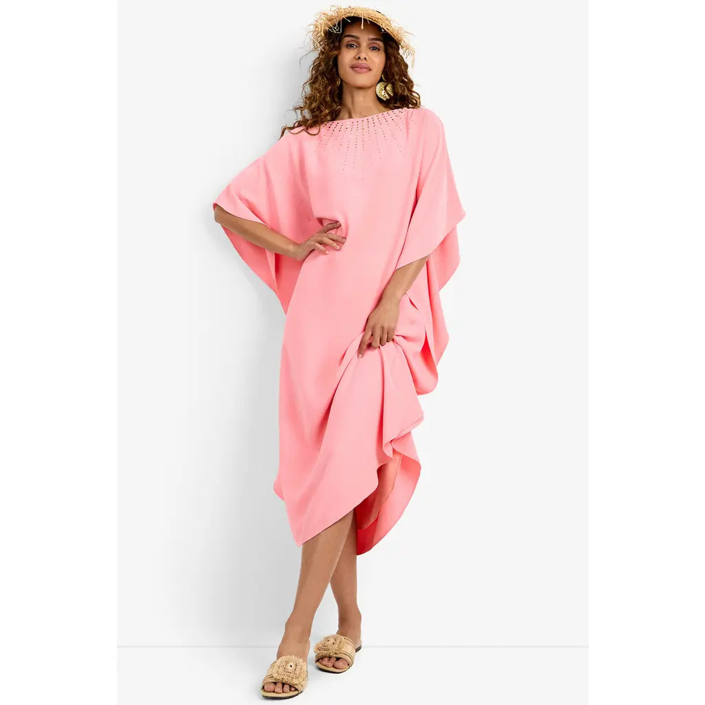 Trina Turk Neena Rhinestone Caftan Dress in Sunset Sorbet at Nordstrom, Size Small | Nordstrom