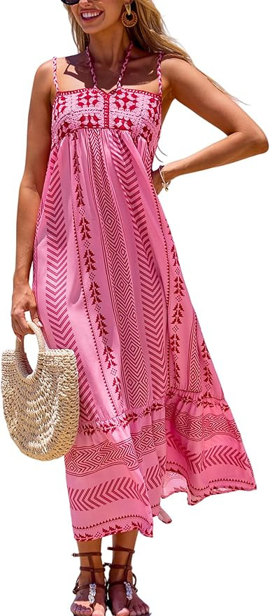 CUPSHE Women's Summer Dresses Spaghetti Straps Sleeveless Beach Boho Ruffled Tassel Vacation Maxi... | Amazon (US)