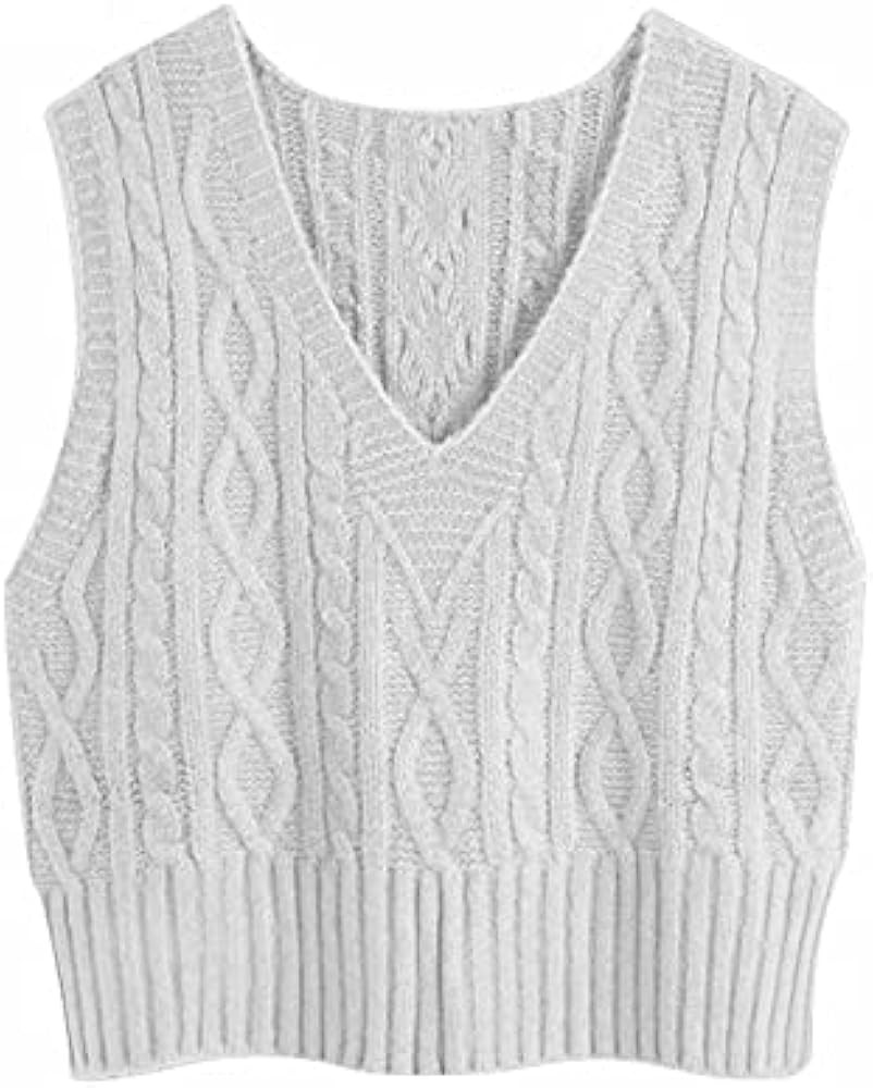 Aoysky Women's V-Neck Pullover Cable Knit Vest Solid Color Sleeveless Loose Fit Sweater Top | Amazon (US)