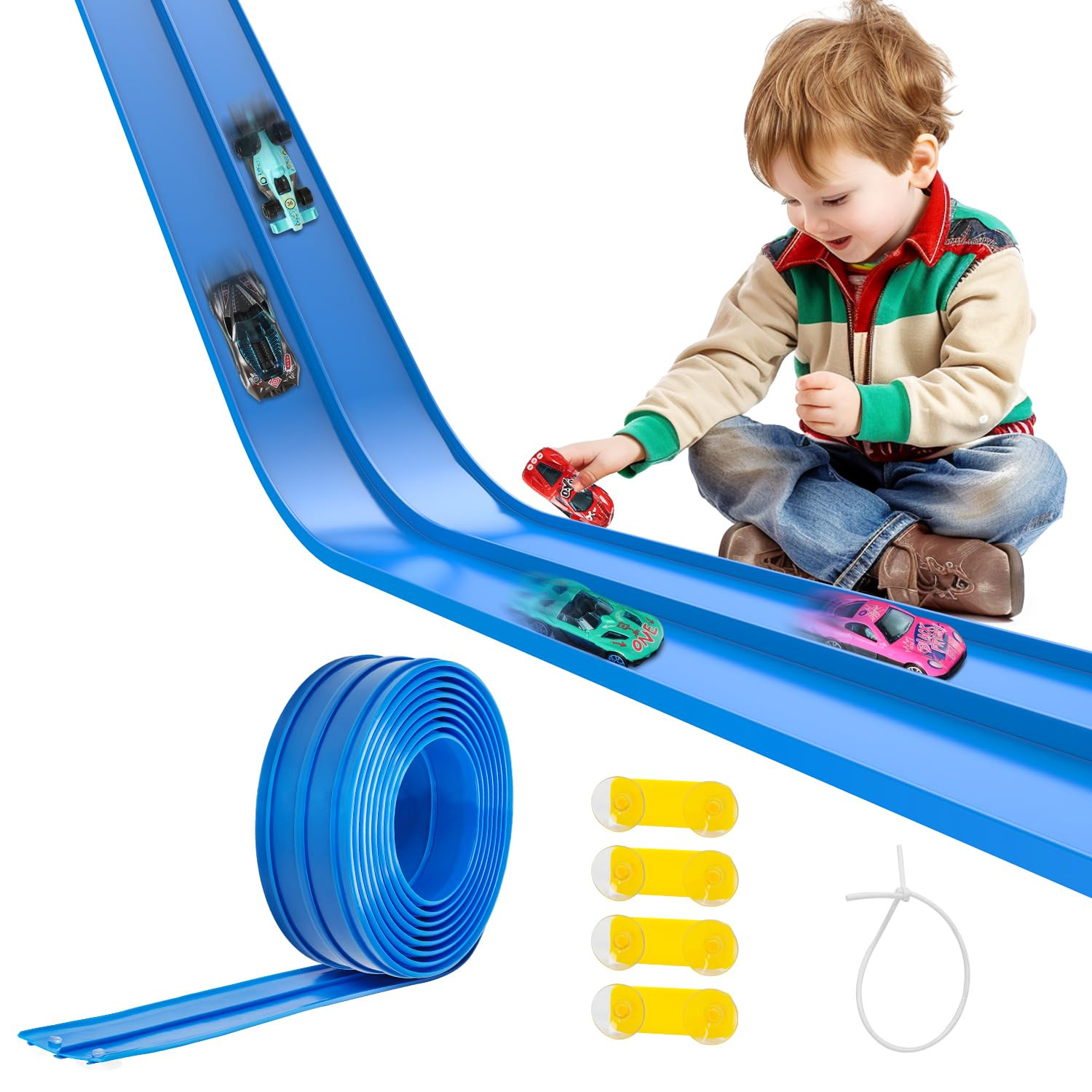 Flexible Race Car Track for Kids 15 Ft Flex Tracks Starter Set Compatible Toy with Suction Cups C... | Amazon (US)