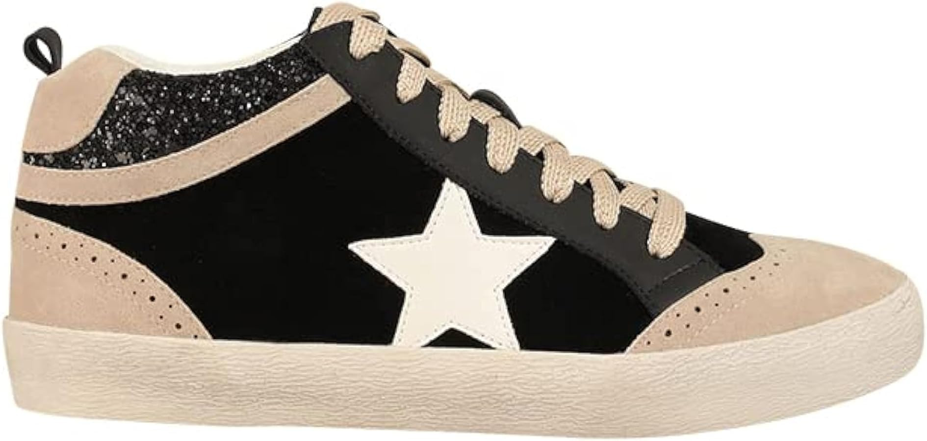 Mi.iM Daisy Rubber Sole Lace-up Glitter Suede Mid Star Sneakers | Amazon (US)