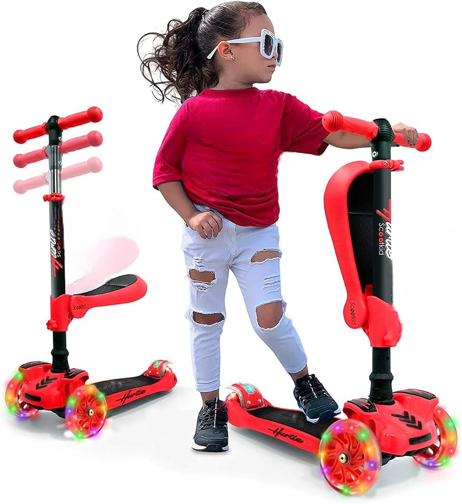 Hurtle 3-Wheeled Scooter for Kids - Wheel LED Lights, Adjustable Lean-to-Steer Handlebar, and Fol... | Amazon (US)