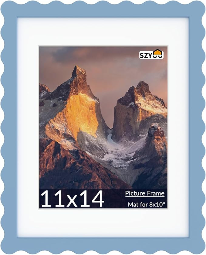 11x14 Wavy Picture Frame with Mat for 8x10, Real Glass and Wooden​ Frame - Tabletop or Wall Han... | Amazon (US)