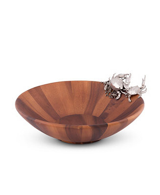 Wood Salad Serving Bowl with Pewter Crab | Macy's
