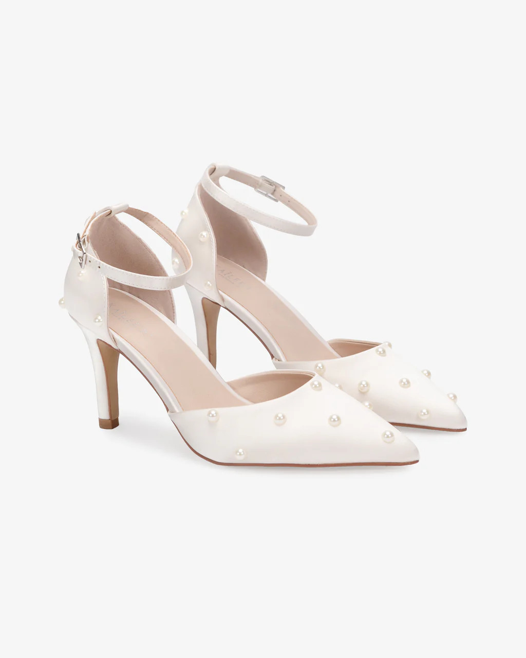 Satin Wedding Heels with Scattered Pearls | Kailee P.
