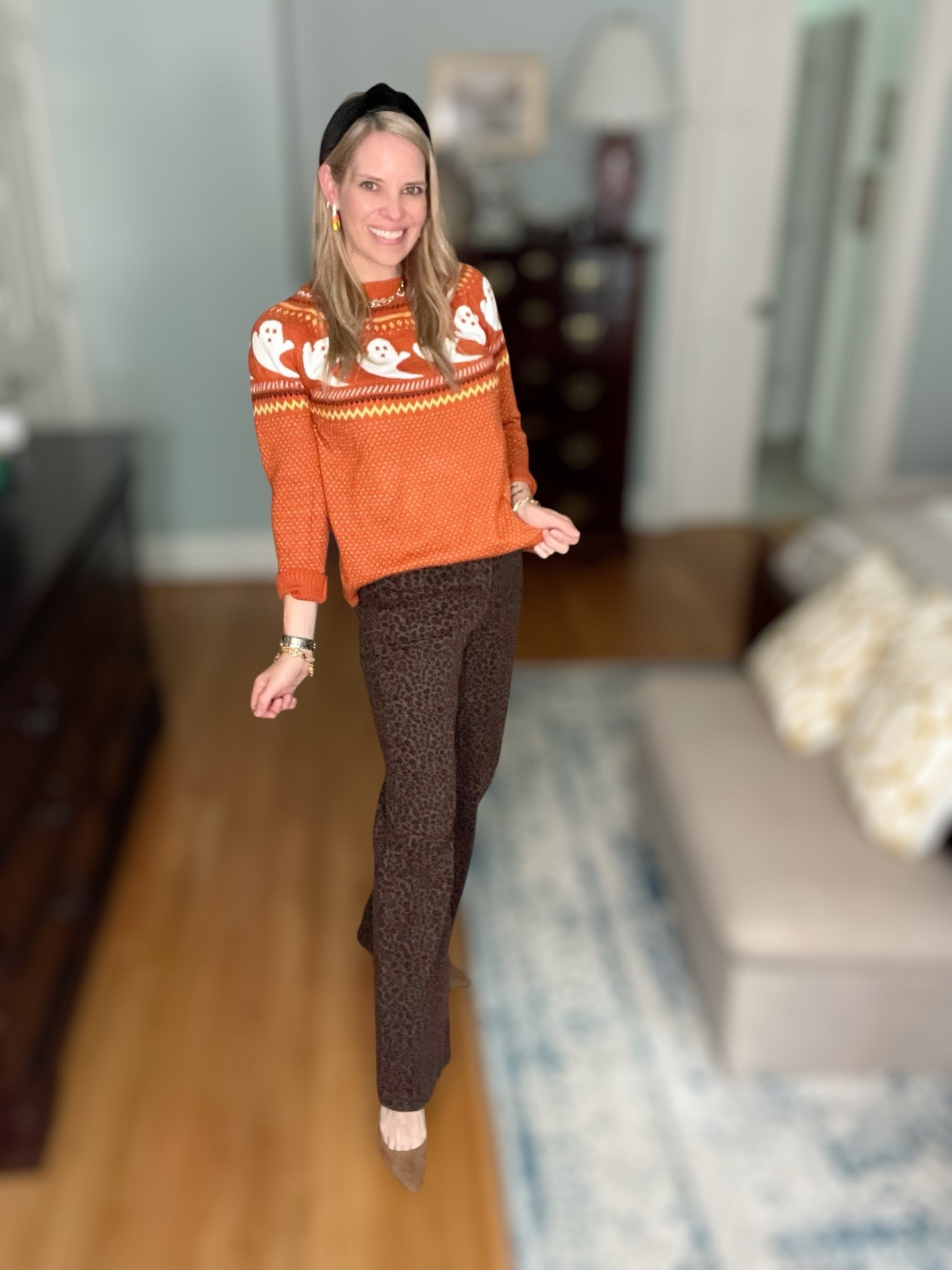 Spooky season style 👻✨ This cozy ghost print turtleneck sweater is the perfect mix of festive + chic for fall! I paired it with flare leopard jeans for a fun twist and classic pointed-toe pumps for a polished finish. My velvet knotted headband adds that effortless preppy vibe, while candy corn earrings bring in a touch of playful Halloween fun 🍬🎃. Layered gold jewelry completes the look for an outfit that’s cute, comfy, and seasonal!

Whether you’re heading to a fall party, trick-or-treat night, or just want to add subtle spooky touches to your everyday style, this outfit is festive without being over-the-top. Pair with jeans, skirts, or faux leather leggings for endless Halloween outfit inspo.

🛍️ Shop the look:
👻 Ghost Sweater (Amazon find!)
🐆 Flare Leopard Jeans
👠 Classic Pointed Toe Pumps
🎀 Velvet Knotted Headband
🍬 Candy Corn Earrings (BaubleBar + Kendra Scott options!)
✨ Layered Gold Jewelry (Melinda Maria + Abbott Lyon favorites!)

⸻

 ghost sweater, Halloween outfit ideas, fall fashion inspo, Amazon fall sweaters, BaubleBar Halloween earrings, Kendra Scott candy corn, Melinda Maria jewelry, Abbott Lyon watch, cozy fall outfits, spooky chic style


#LTKOver40 #LTKFindsUnder50 #LTKFindsUnder100