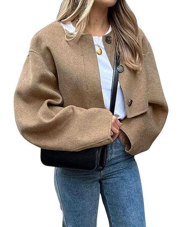 CHARTOU Wool Blend Pea Coat Short Jacket Peacoat Crop Jacket | Amazon (US)