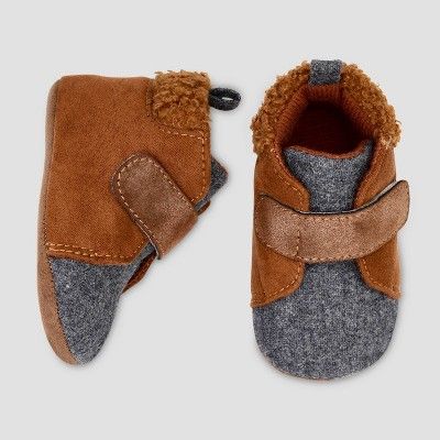 Baby Boys' Mid Top Sneaer Sherpa Crib Shoes - Cat & Jack™ Brown | Target