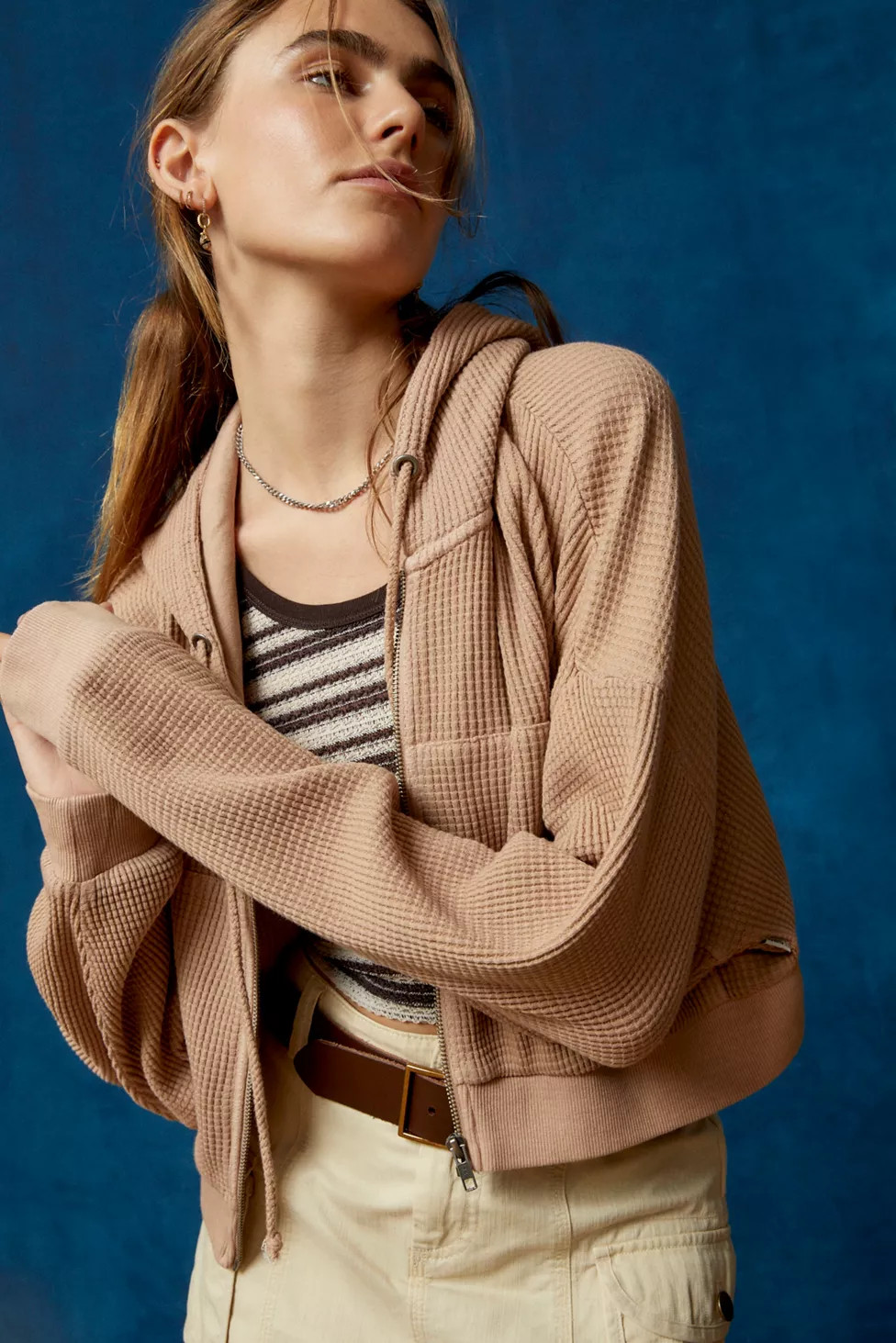 BDG Leah Waffle Knit Zip-Up Sweatshirt | Urban Outfitters (US and RoW)