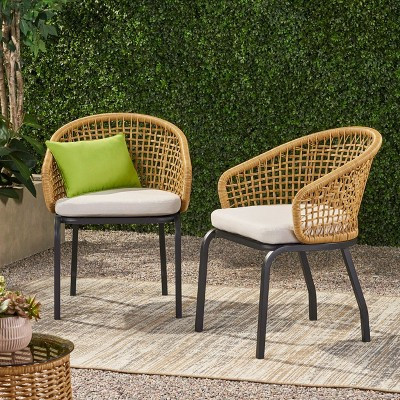 Okak Rustic&Industrial PE Rattan Patio Accent Chair with Iron legs&Cushion,Set of 2,Outdoor Armchair for Porch,Backyard&Garden,Brown/Black | Target
