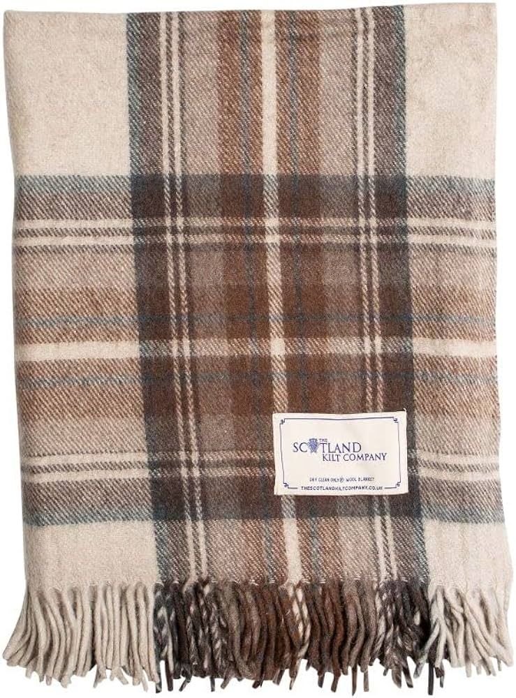 Unisex Knee Rug in Stewart Natural Dress Tartan - Soft Wool Travel Blanket Warm Throw with Fringe... | Amazon (US)