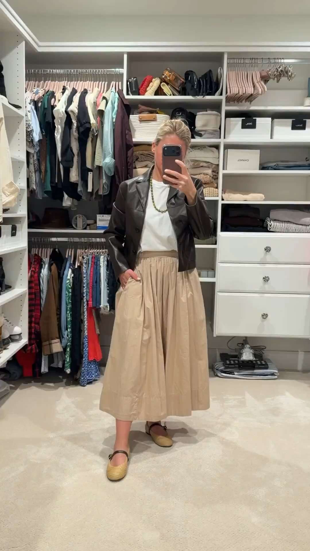 Soft and structured is one of my favorite combinations.
A feminine midi skirt paired with a leather jacket keeps the look balanced, effortless, and easy to wear from day to night. ✨

#LTKootd #LTKPetite #LTKWorkwear