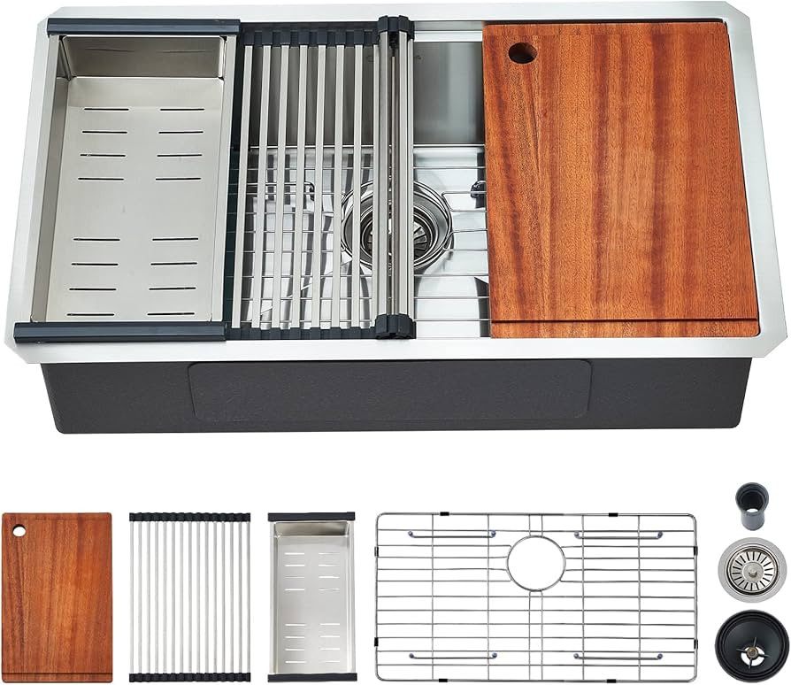 EcoChannels Undermount Kitchen Sink, 32 x 19 Inch Sink Kitchen 16 Gauge Stainless Steel Kitchen S... | Amazon (US)