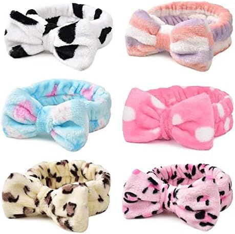 Spa Headband – 6 Pack Bow Hair Band Women Facial Makeup Head Band Soft Coral Fleece Head Wraps ... | Amazon (US)