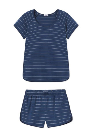 Pima Shorts Set in Navy Boating Stripe | Lake Pajamas