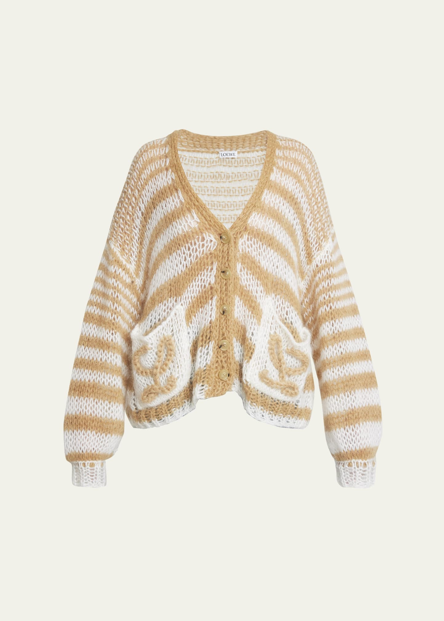 Loewe Stripe Anagram Embroidered Mohair Wool Cardigan | Bergdorf Goodman