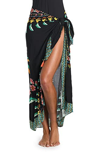 Sunshine 79 Women's Swimsuit Beach Cover Up Pareo, Black//Palm Tree Paradise, One | Amazon (US)