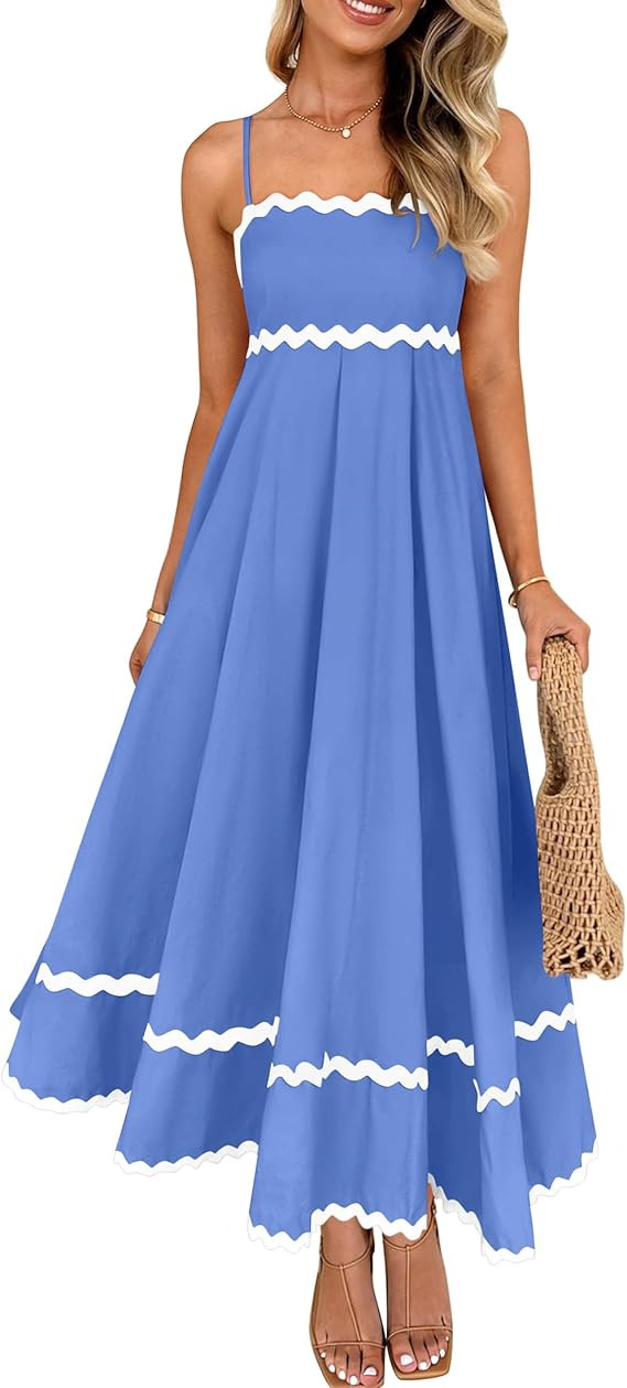 ZESICA Women's 2026 Summer Spaghetti Straps Sleeveless Backless Sundress Flowy Smocked Lace Swing... | Amazon (US)