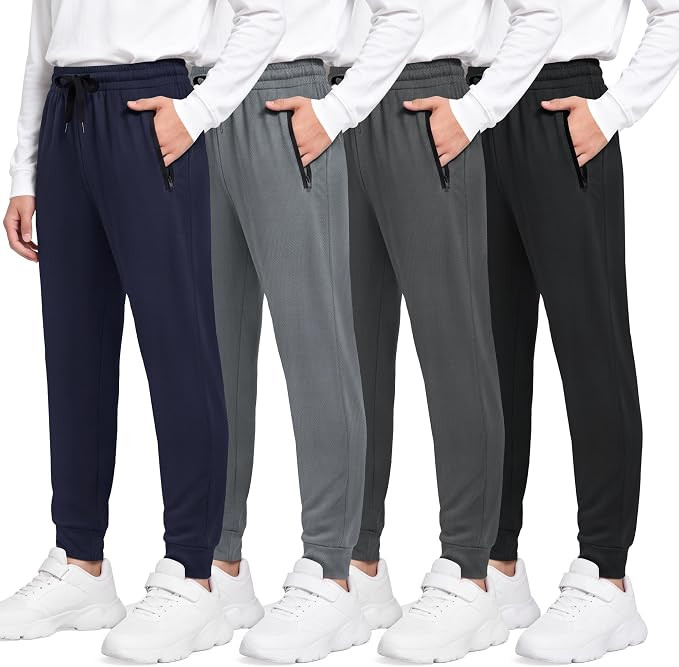Resinta 4 Pack Boys Sweatpants Lightweight Mesh Pants with Zipper Pockets and Drawstring Active J... | Amazon (US)