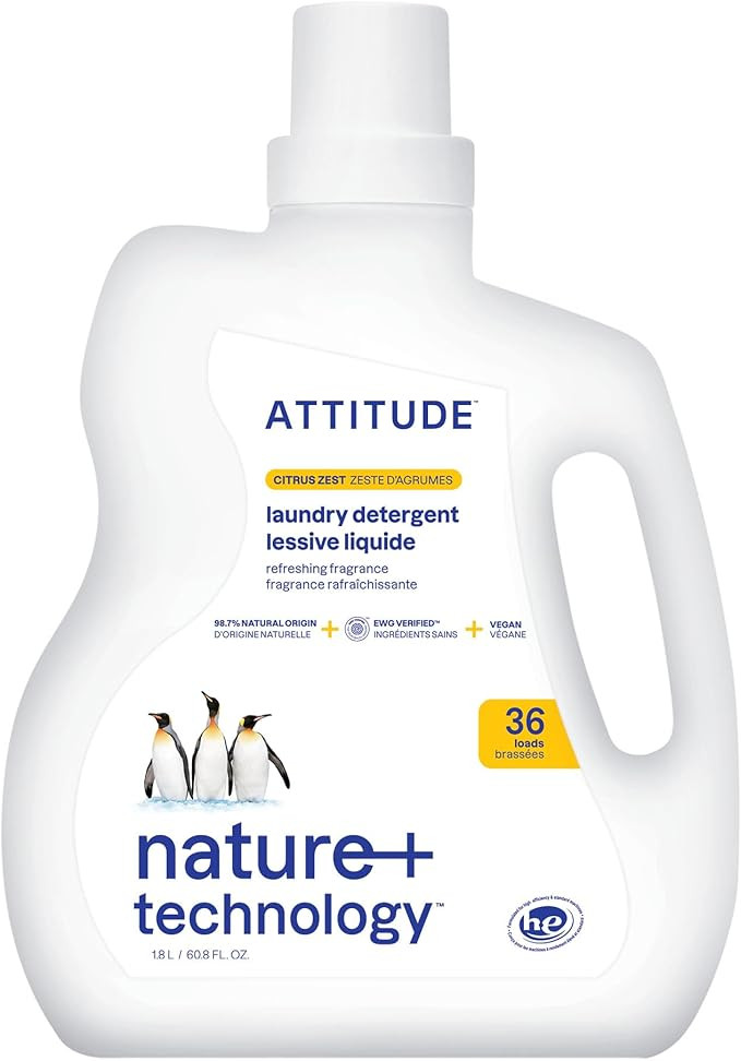 ATTITUDE Liquid Laundry Detergent, EWG Verified, HE Compatible, Plant-Based & Vegan, Natural Laun... | Amazon (US)