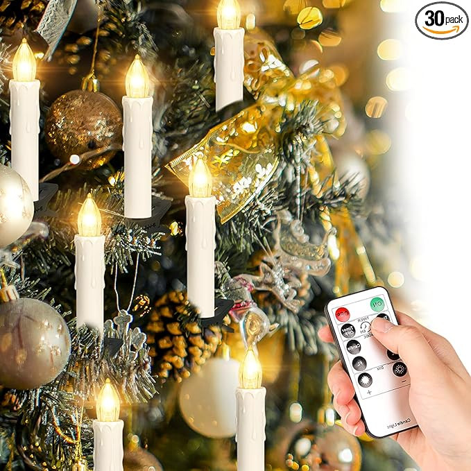 Brightever 30 PCS Flameless LED Taper Candles Battery Operated, Christmas Tree Candles Clip-on wi... | Amazon (US)
