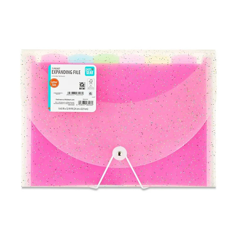 Pen+Gear 7-Pocket Poly Expanding File Organizer, Clear with Glitter, New Freestanding | Walmart (US)