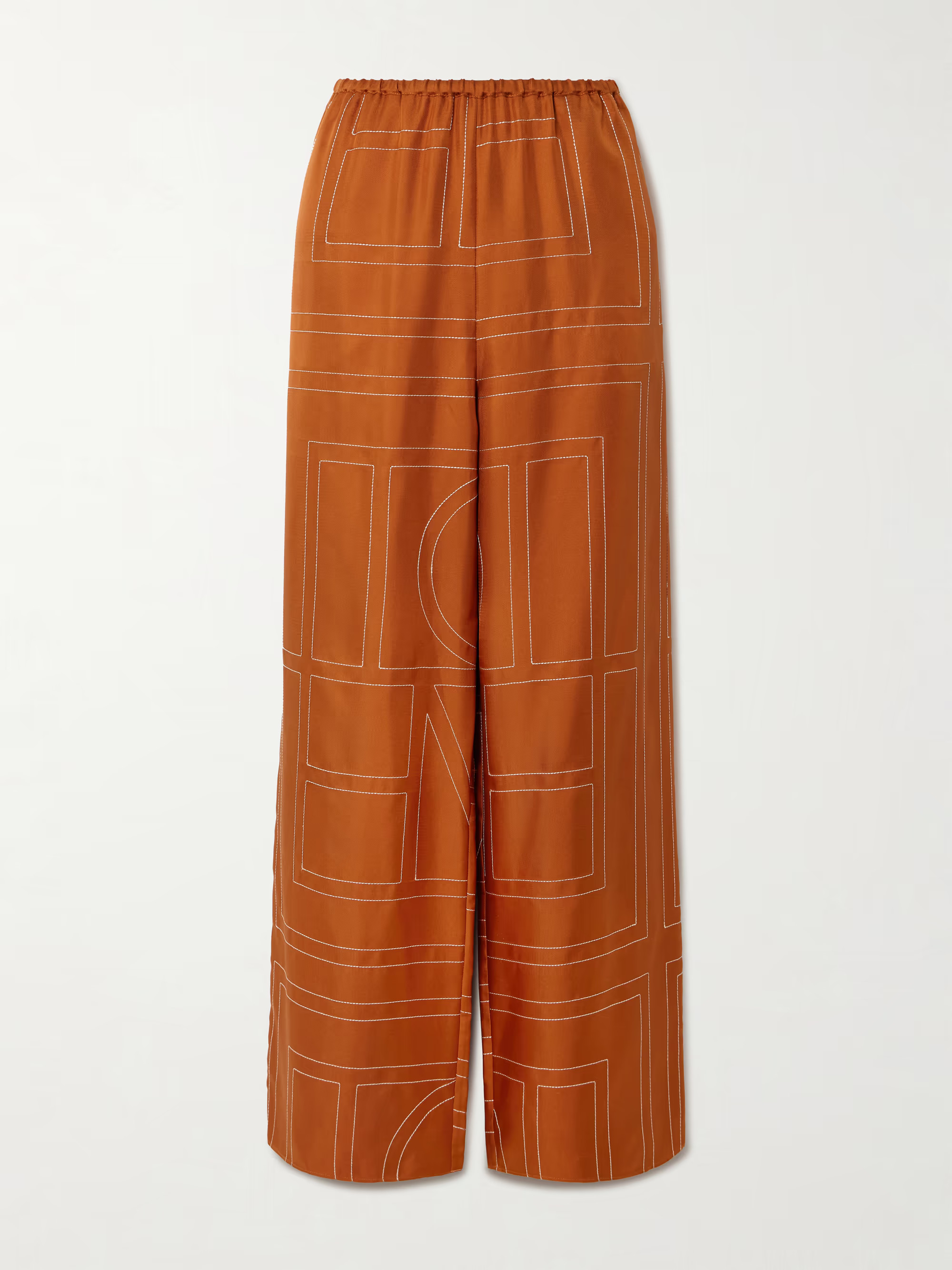 Embroidered silk-twill wide-leg pants | NET-A-PORTER (US)
