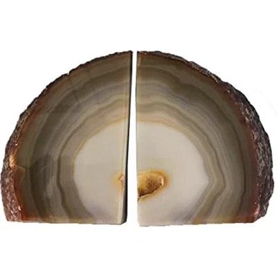 Agate Bookends For Shelf Decorative Geode Book Ends For Heavy Books Crystal Bookends For Shelves Nature Brown Small(1 Pair, 2-3 LBS) | Wayfair North America