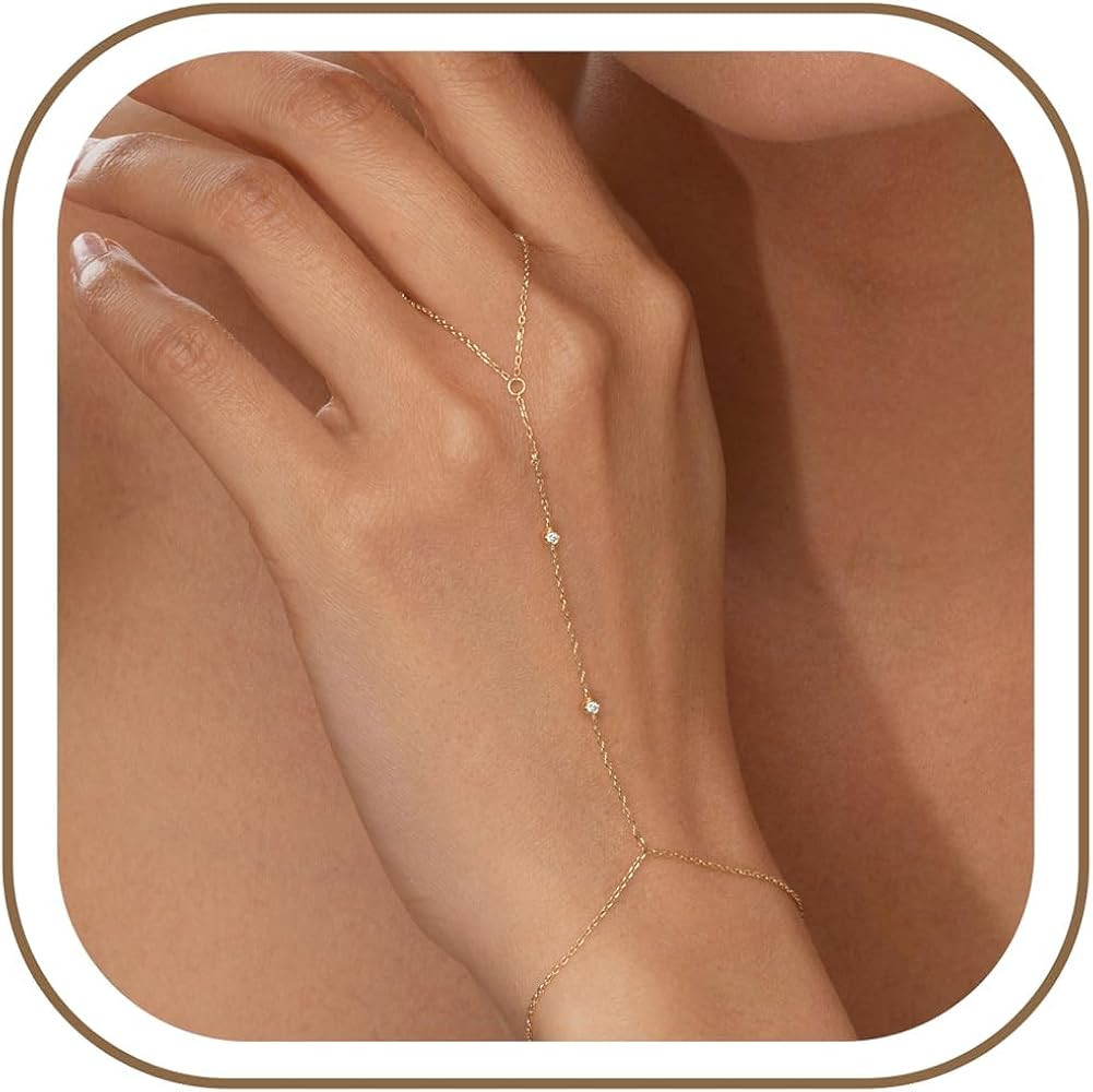 Waterproof 14K Gold Plated Hand Chain for Women Trendy, Non Tarnish Dainty Cubic Zirconia Finger ... | Amazon (US)