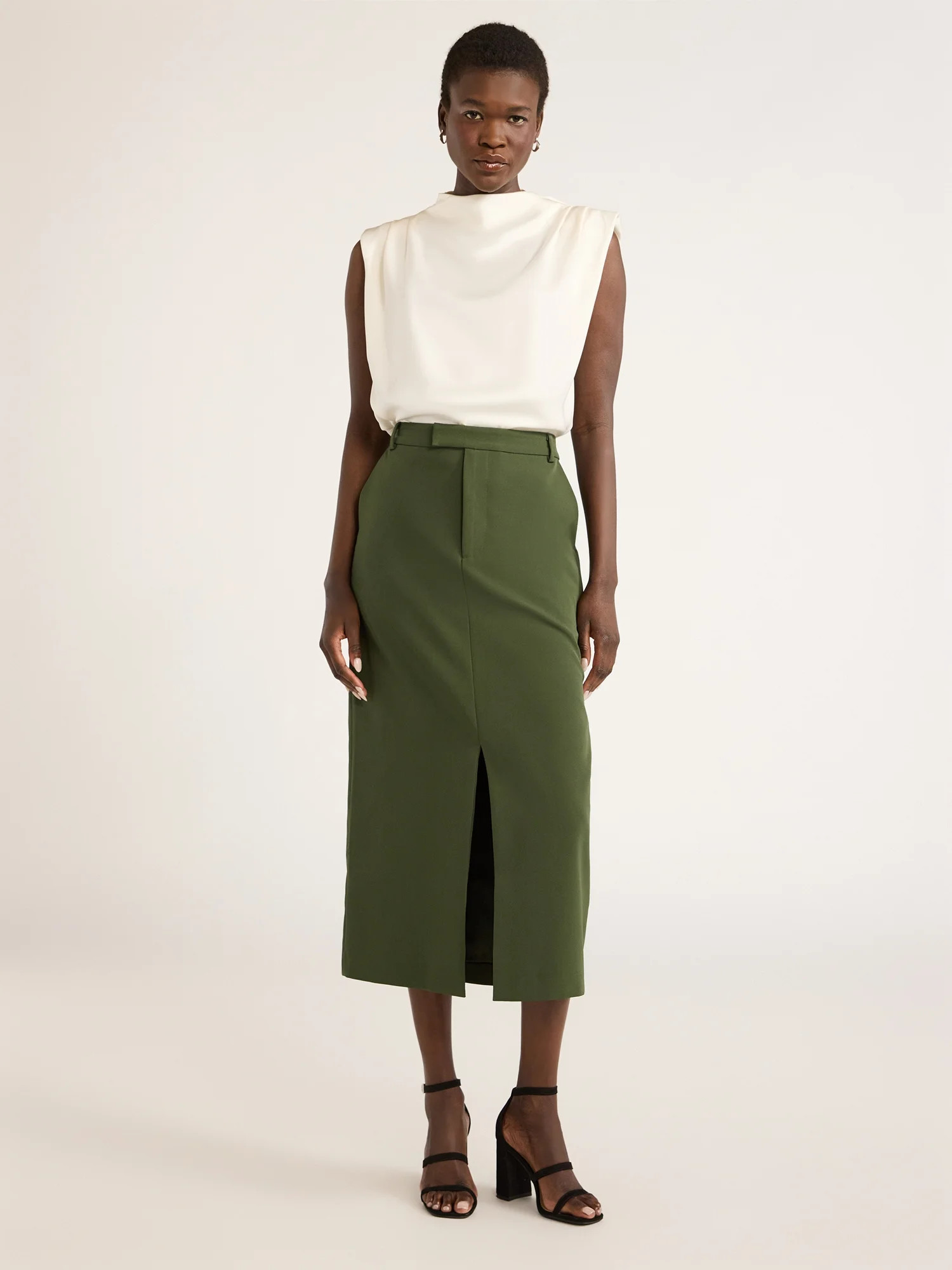 Scoop Women’s Ultimate Crepe Front Slit Midi Skirt, Sizes 0-20 | Walmart (US)