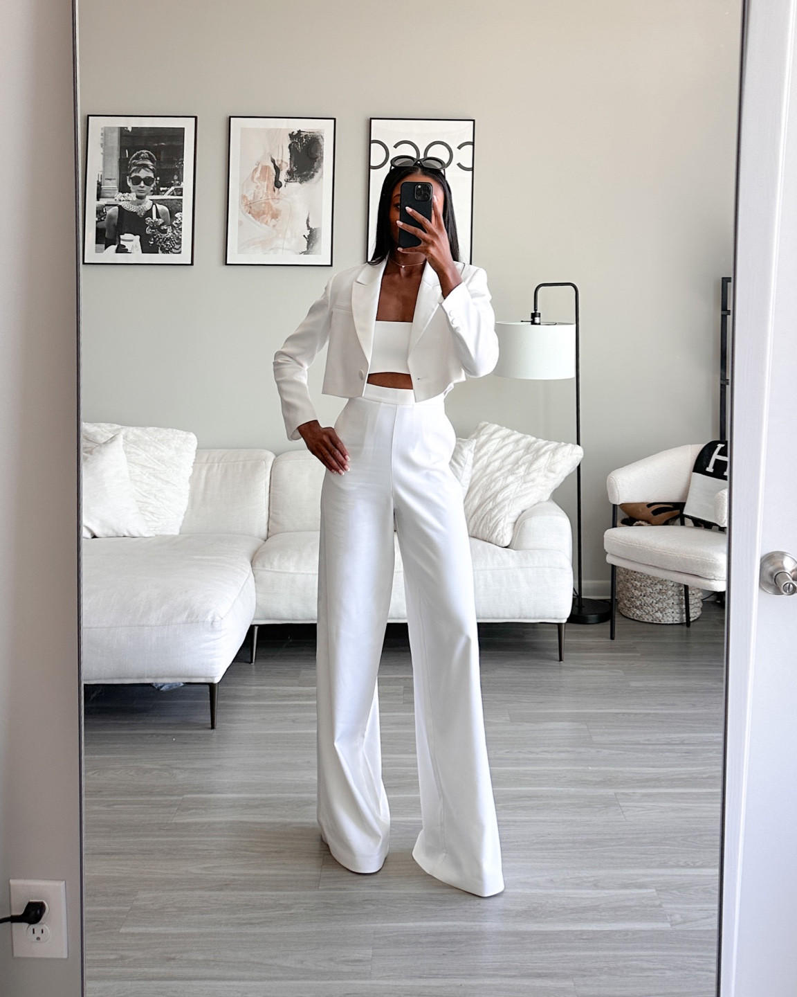 Spring outfit, date night outfit, white pants, white wide-leg pants, white cropped blazer 

#LTKwedding #LTKSeasonal #LTKworkwear