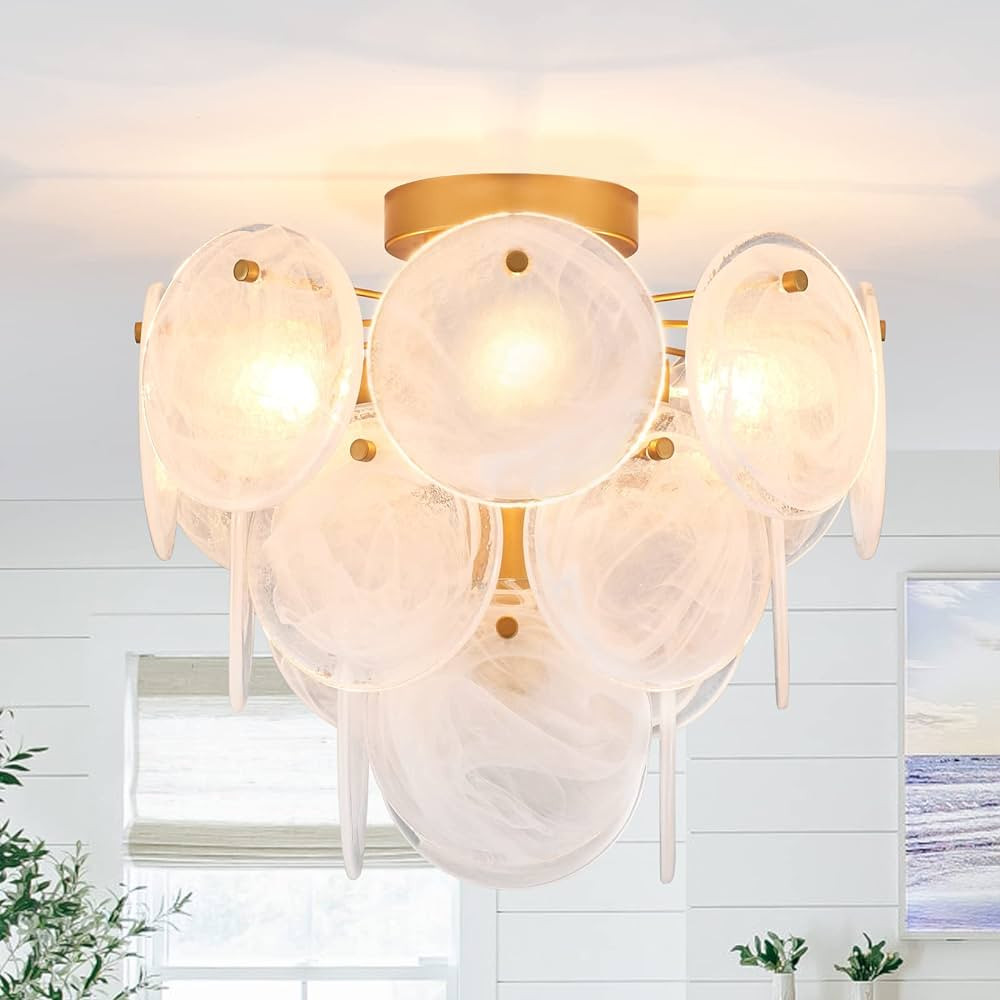Modern Flush Mount Glass Ceiling Light, Gold Hallway Lights Vintage Chandelier, 4-Light Unique Li... | Amazon (US)