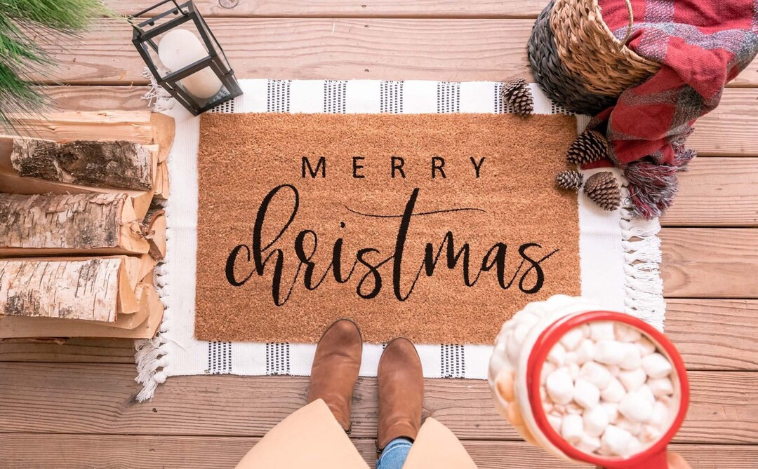 Merry Christmas Doormat, Holiday Doormat, Christmas Doormat, Christmas Welcome Mat, Christmas Decor, | Etsy (US)