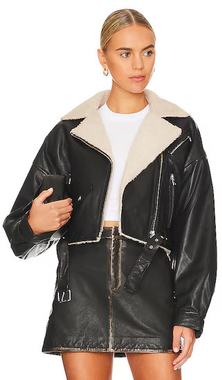 Dylan Sherpa Moto Jacket in Black | Revolve Clothing (Global)