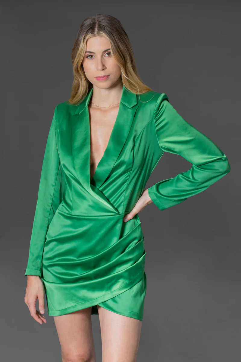 GREEN SATIN BLAZER DRESS | Area Stars