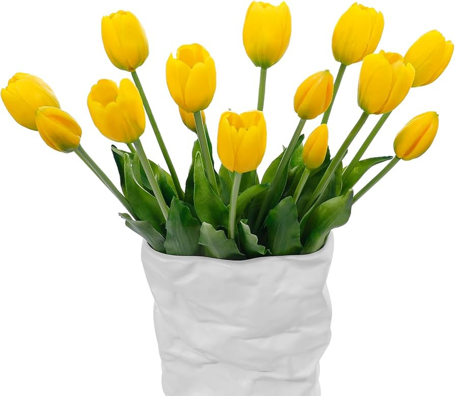 15 Pcs Yellow Artificial Tulips Fake Flowers, Premium Latex Lifelike Texture, UV Resistant Waterp... | Amazon (US)