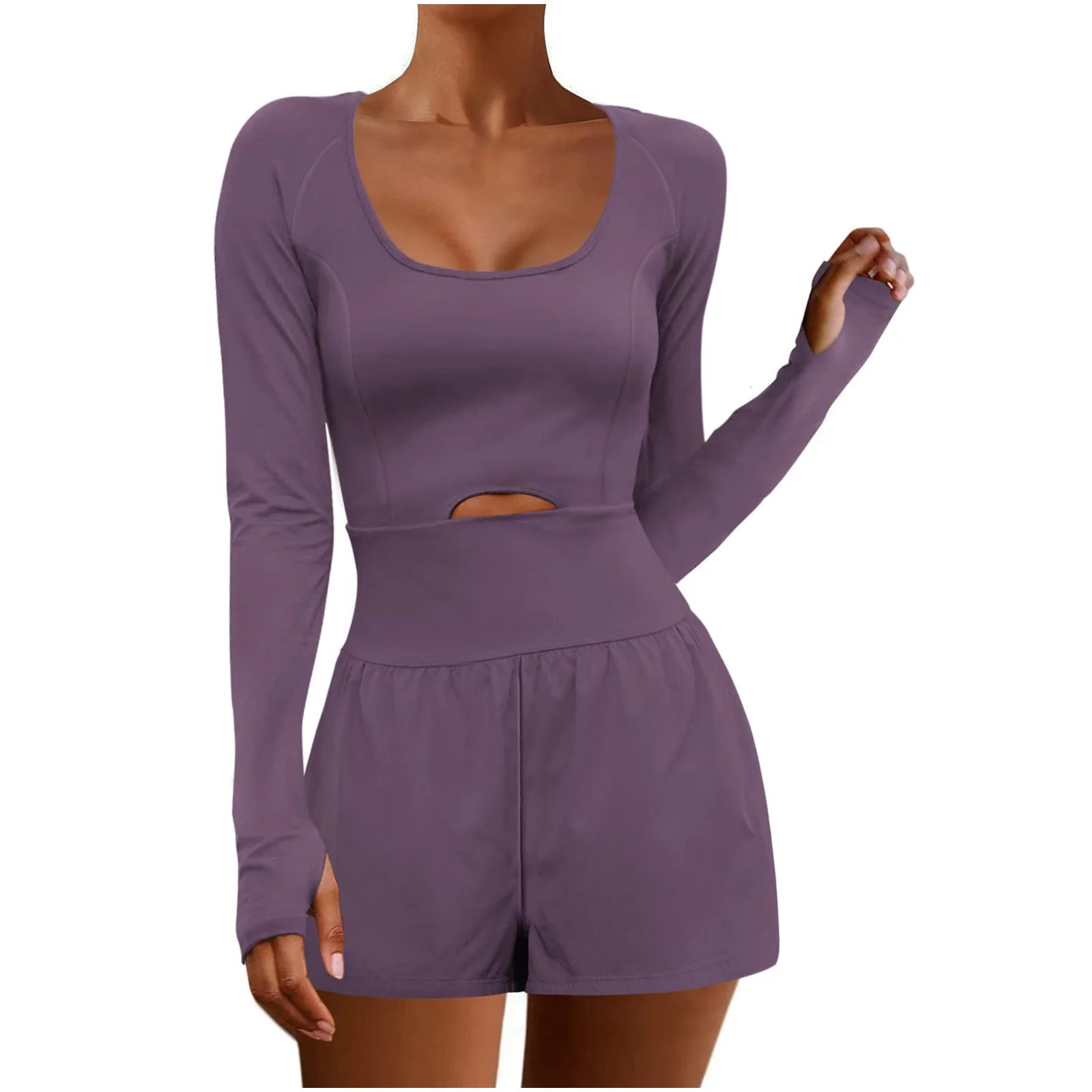 Womens Running Onesie Workout Romper Long Sleeve One Piece Outfits Tennis Gym Yoga Jumpsuits Exer... | Walmart (US)