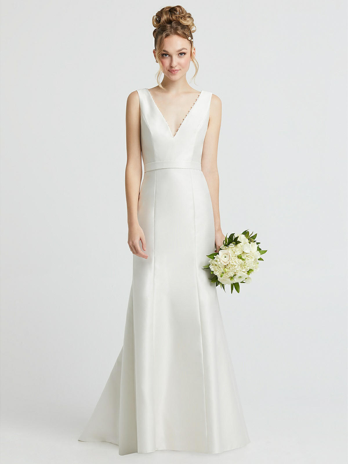 Pearl Trimmed V-Neck Mermaid Wedding Dress | The Dessy Group