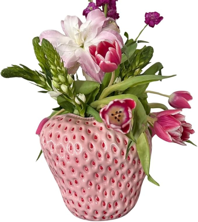 PeachiiPitt Pink Strawberry Vase - Unique Flower Vase for Aesthetic Decor, Strawberry Decorations... | Amazon (US)