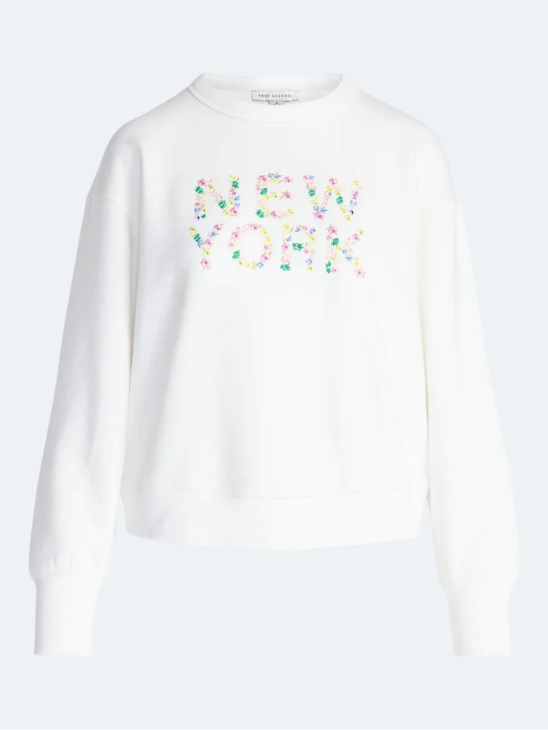 Free Assembly Women's and Women's Plus Embroidered Shrunken Sweatshirt with Long Sleeves, Sizes X... | Walmart (US)