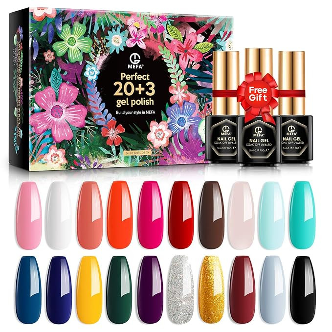 MEFA 23 Pcs Gel Nail Polish Set with Nice Box, Soak Off Nail Gel Collection with Glossy and Matte... | Amazon (US)