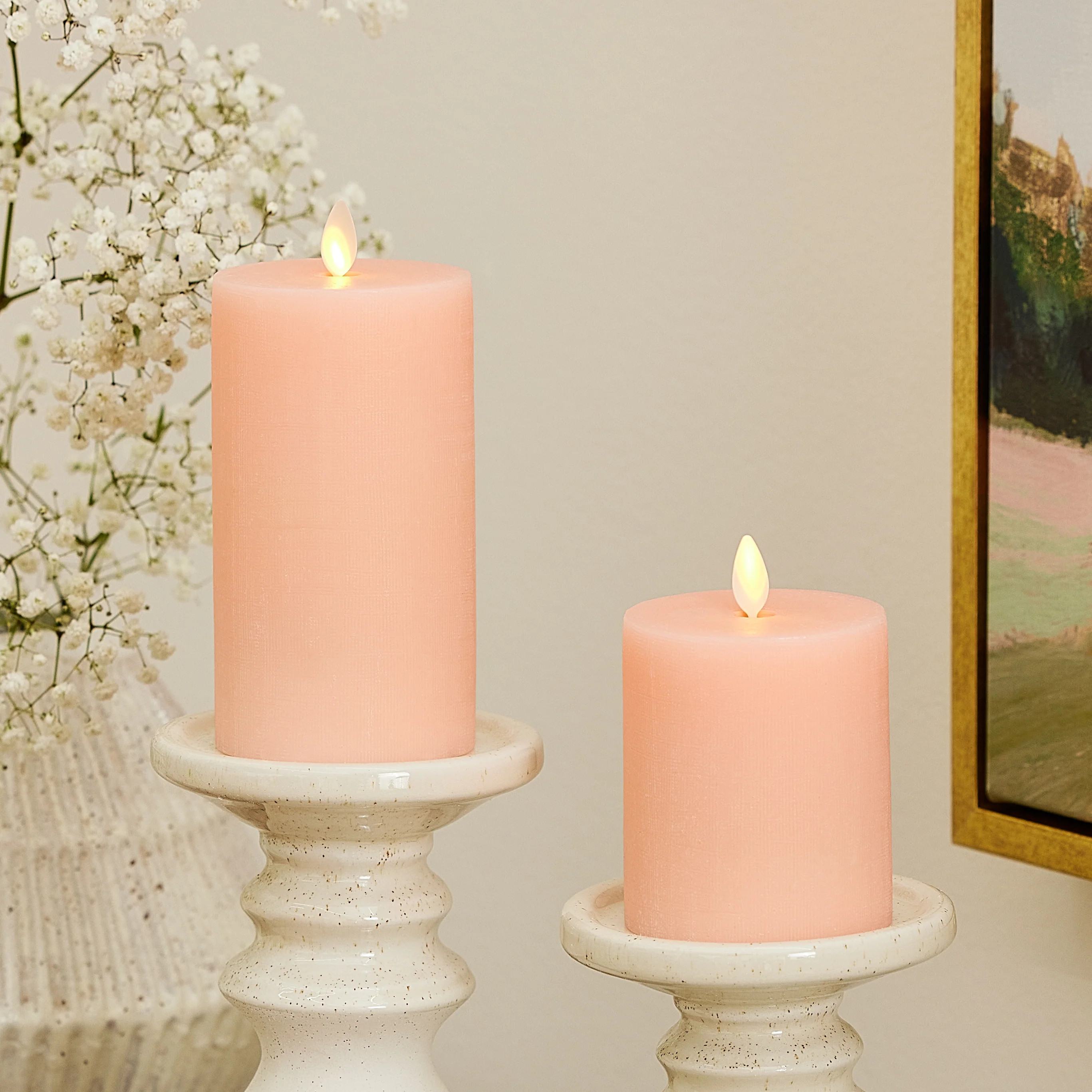 Chalky Linen Mellow Peach Flameless Candle Pillar | Luminara