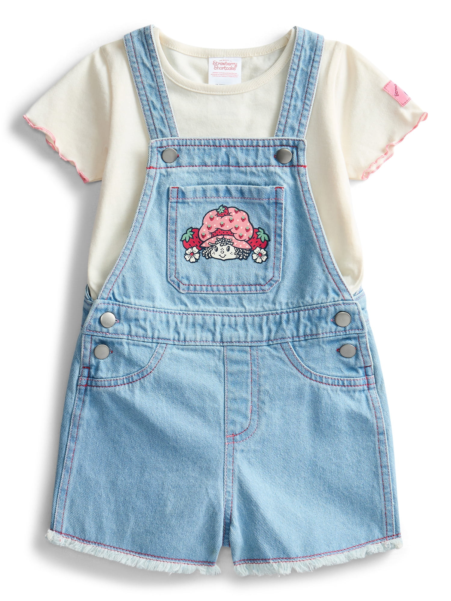 Strawberry Shortcake Toddler Girls Denim Shortall and Short Sleeve Tee Set, 2-Piece, Sizes 12M-5T | Walmart (US)