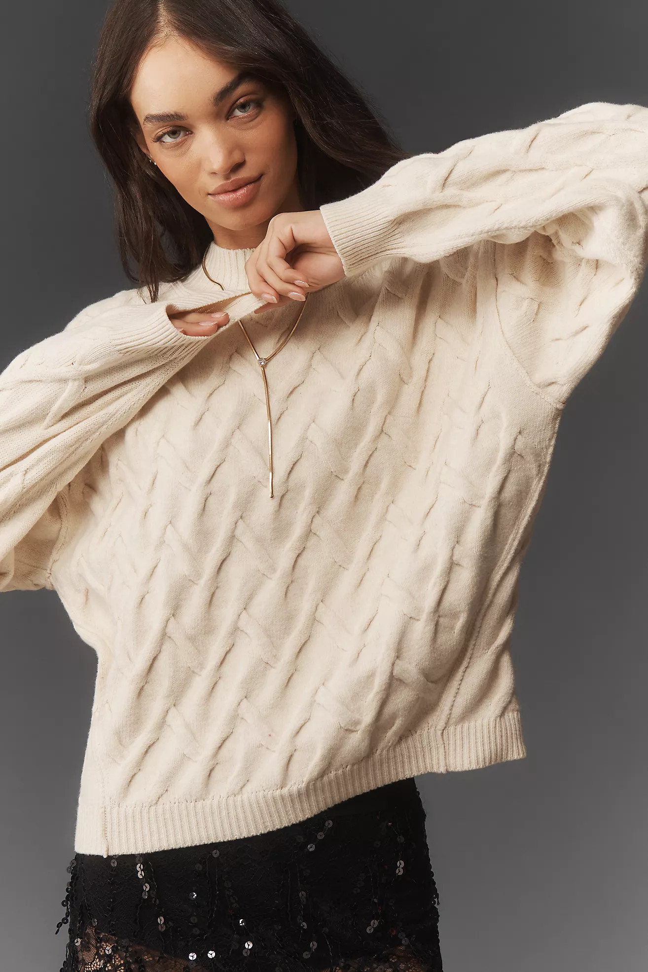 By Anthropologie Mock-Neck Cable-Knit Sweater | Anthropologie (US)