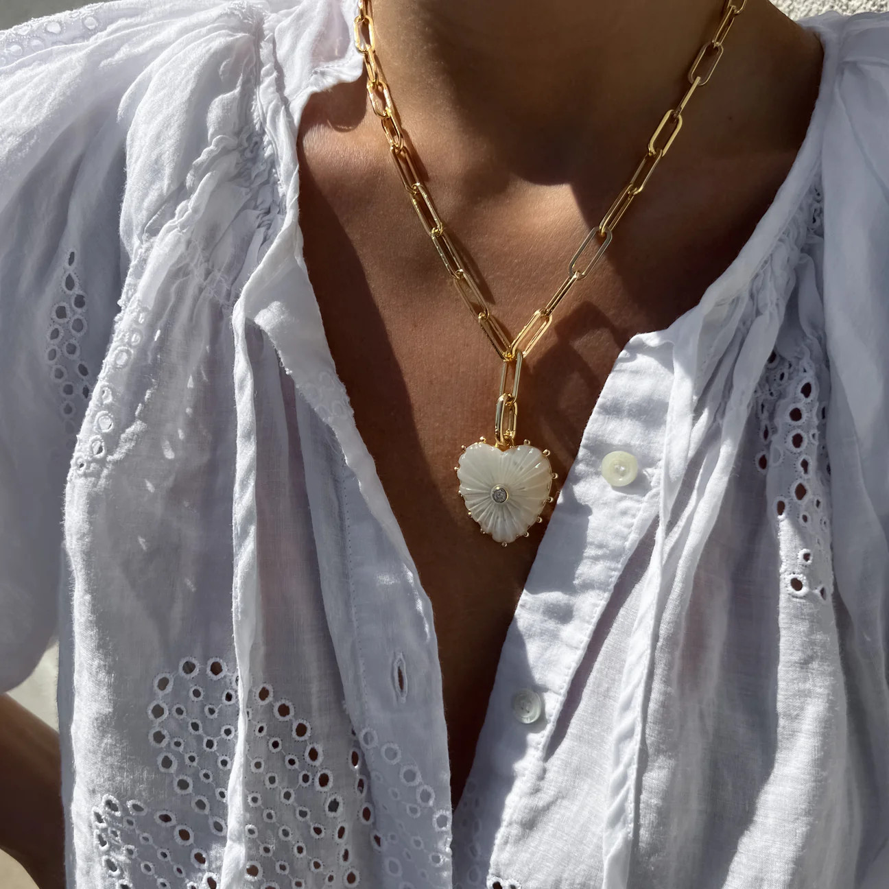 Malene Mother of Pearl Heart Necklace | THATCH
