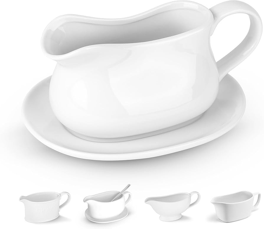 Kook Gravy Boat & Saucer, 17 oz, Ceramic Serving Dish, Dispenser with Tray for Sauces, Dressings ... | Amazon (US)