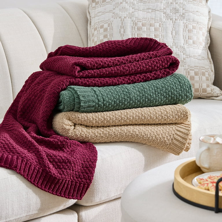 Better Homes & Gardens Chenille Knit Super Soft Oversized Throw Blanket, Merlot Wine | Walmart (US)